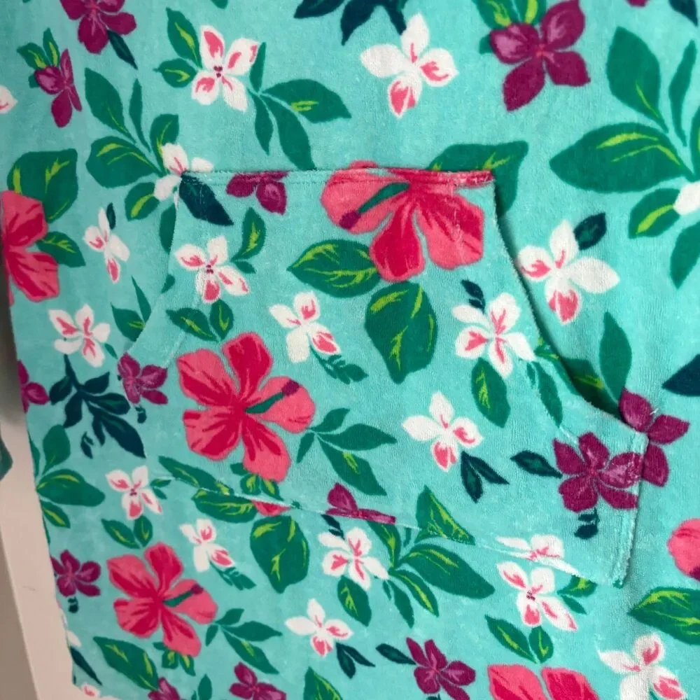 Lands' End Girls L 10-12 Terry Swim Cover Up Hoodie Tropical Floral Pocket #13
